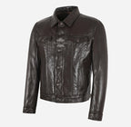 RASHFORD Men's Dark Brown Trucker Leather Jacket