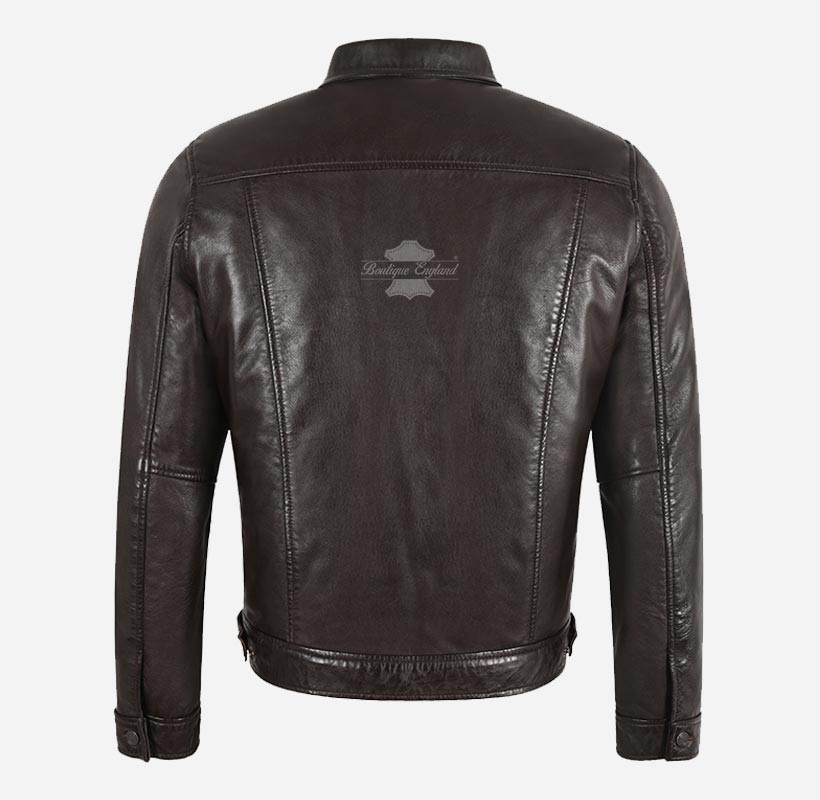 RASHFORD Men's Dark Brown Trucker Leather Jacket