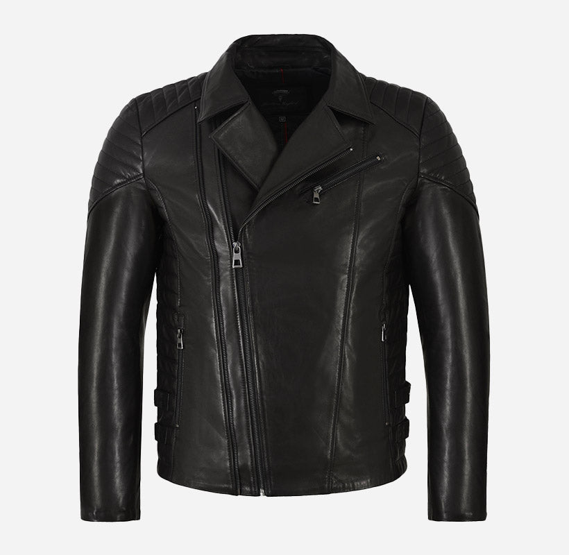 CADEN Vegetable Tanned Men's Leather Biker Jacket Black