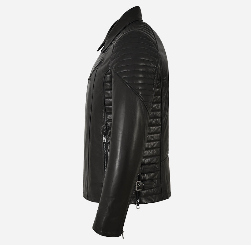 CADEN Vegetable Tanned Men's Leather Biker Jacket Black