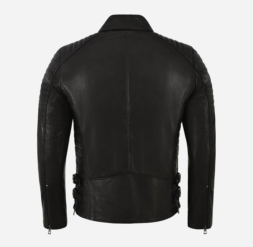 CADEN Vegetable Tanned Men's Leather Biker Jacket Black