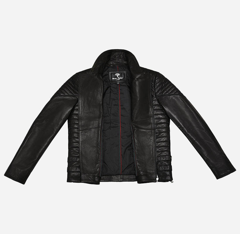 CADEN Vegetable Tanned Men's Leather Biker Jacket Black