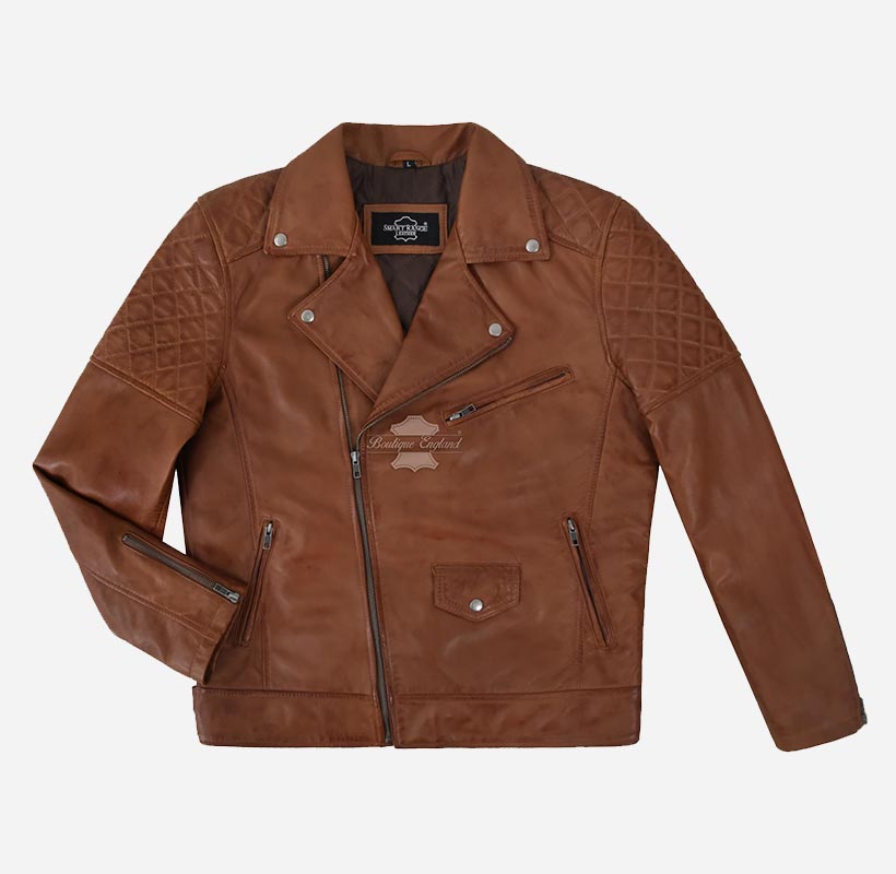 BRIDLETON Men's Biker Leather Jacket Brando Style Without Belt