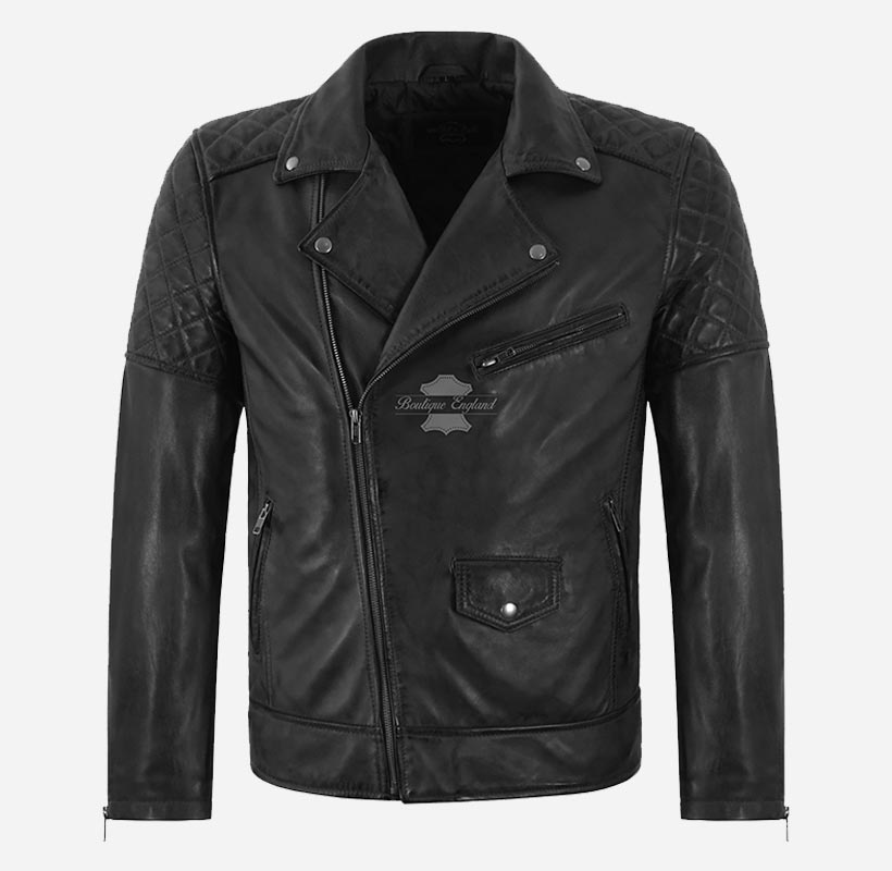 BRIDLETON Men's Biker Leather Jacket Brando Style Without Belt