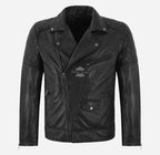 BRIDLETON Men's Biker Leather Jacket Brando Style Without Belt