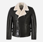 ZACHARY Men's Side Zip Biker Sheepskin Pilot Jacket