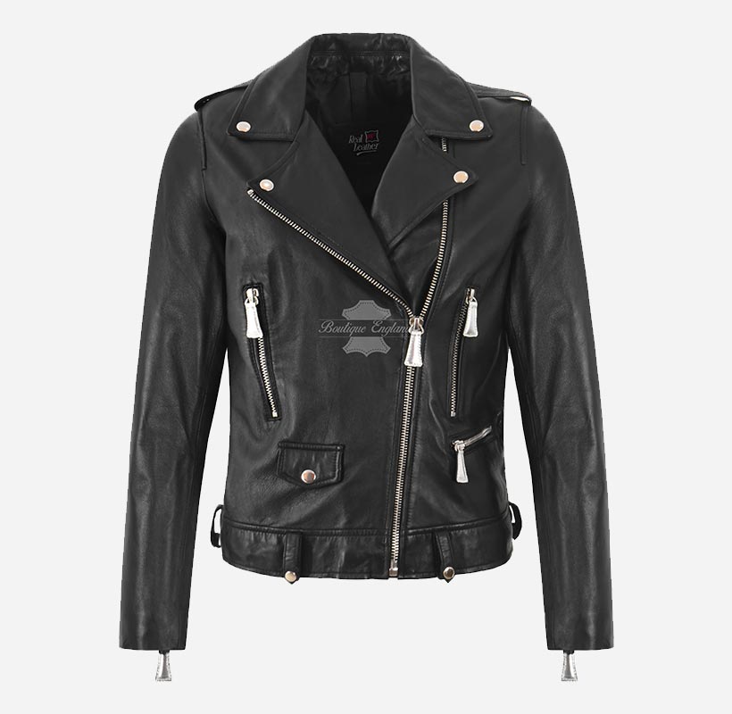 LAUREL Women Biker Style Leather Jacket Black