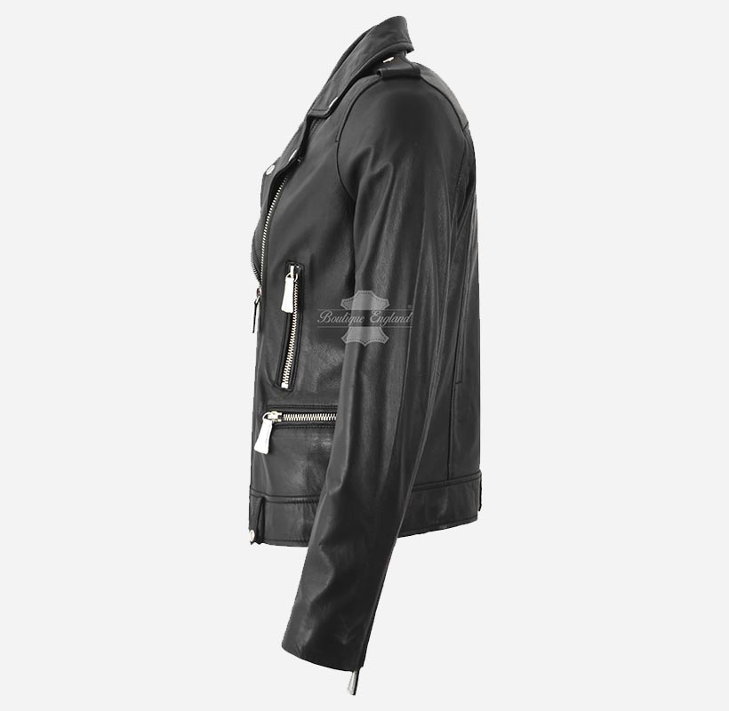 LAUREL Women Biker Style Leather Jacket Black