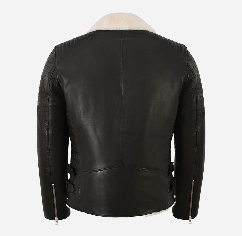 ZACHARY Men's Side Zip Biker Sheepskin Pilot Jacket