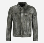 Rashford Croc Print Trucker Leather Jacket Leather Shacket