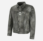 Rashford Croc Print Trucker Leather Jacket Leather Shacket