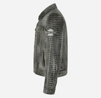 Rashford Croc Print Trucker Leather Jacket Leather Shacket