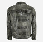 Rashford Croc Print Trucker Leather Jacket Leather Shacket