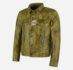 Rashford Croc Print Trucker Leather Jacket Leather Shacket