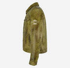 Rashford Croc Print Trucker Leather Jacket Leather Shacket