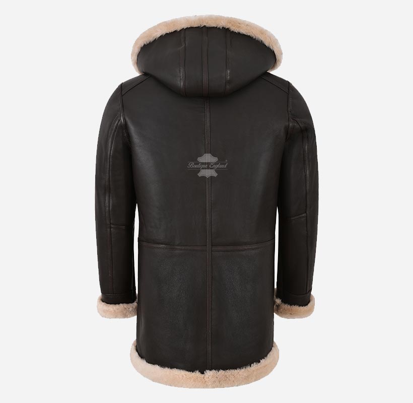 IVAR Men's Real Shearling Duffle Coat Sheepskin Fur Hooded Coat