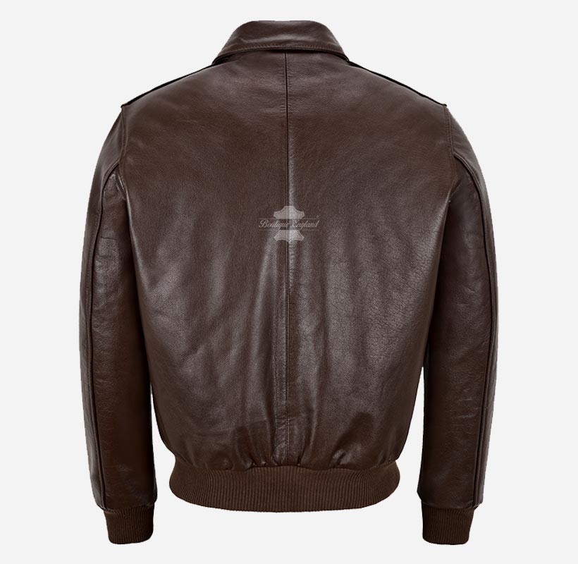 REIGNWOOD Men's Leather Bomber Jacket Brown Leather Bomber