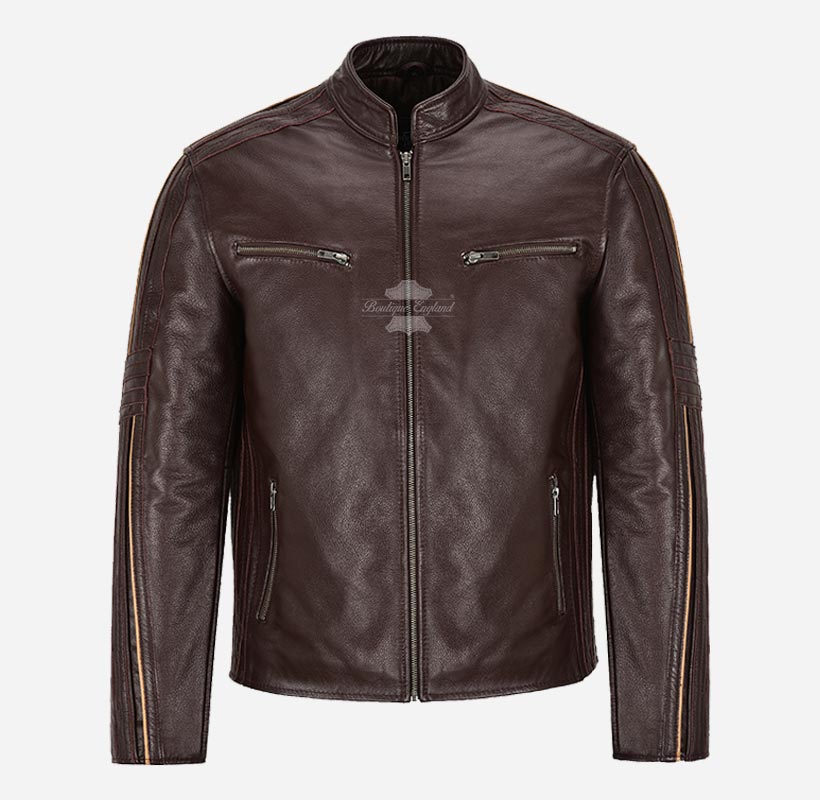 ORION Mens Cowhide Leather Biker Jacket Classic Racer Jacket