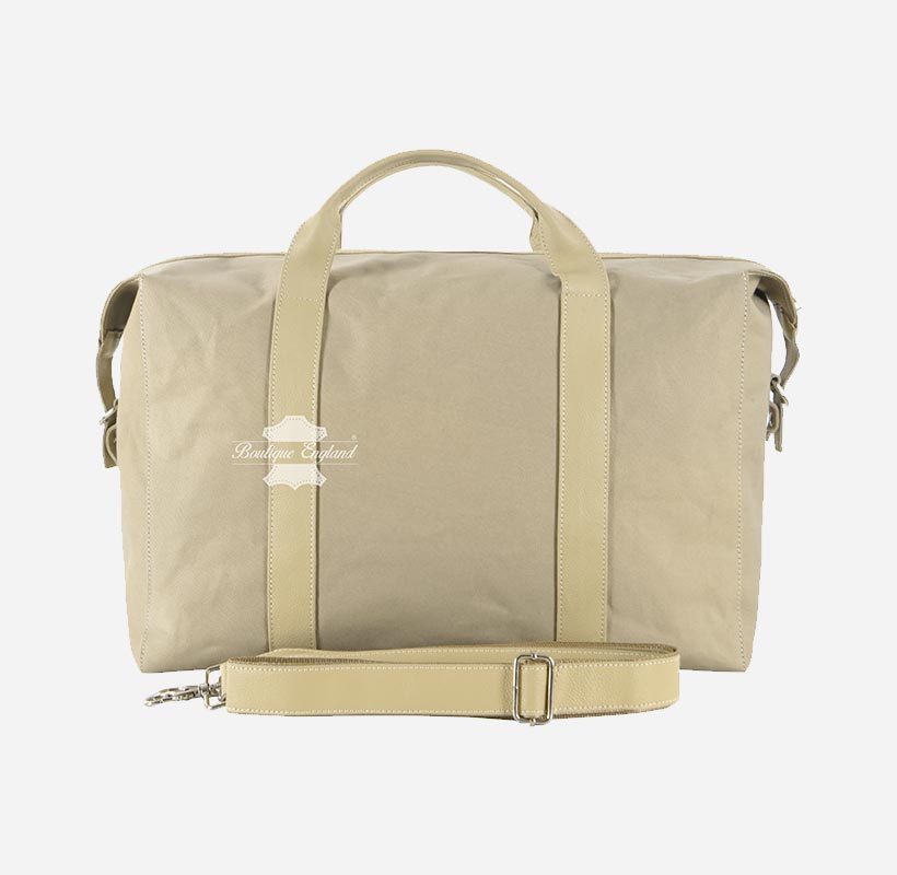 Large Canvas Travel Weekend Bag Leather Strap Duffle Bag