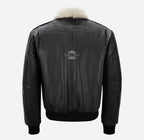 Men's Black Leather Bomber Jacket Fur Collar Aviator Jacket