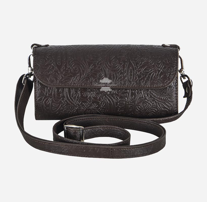 Women Slim Cross Body Bag Clutch Floral Embossed