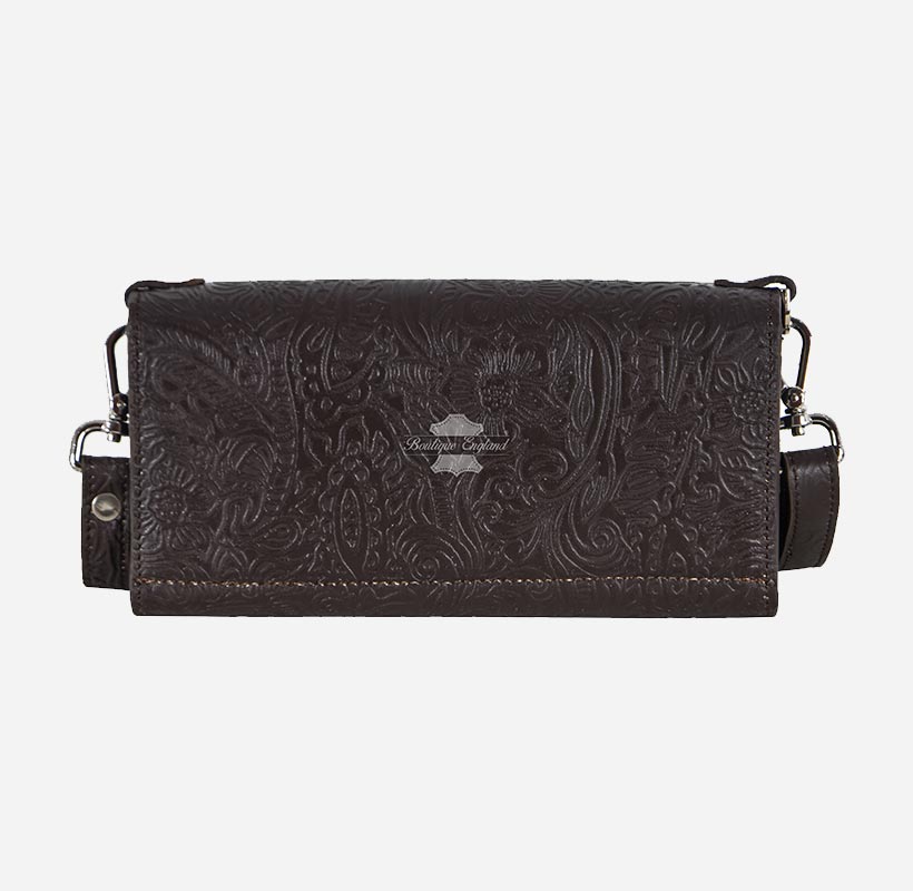 Women Slim Cross Body Bag Clutch Floral Embossed