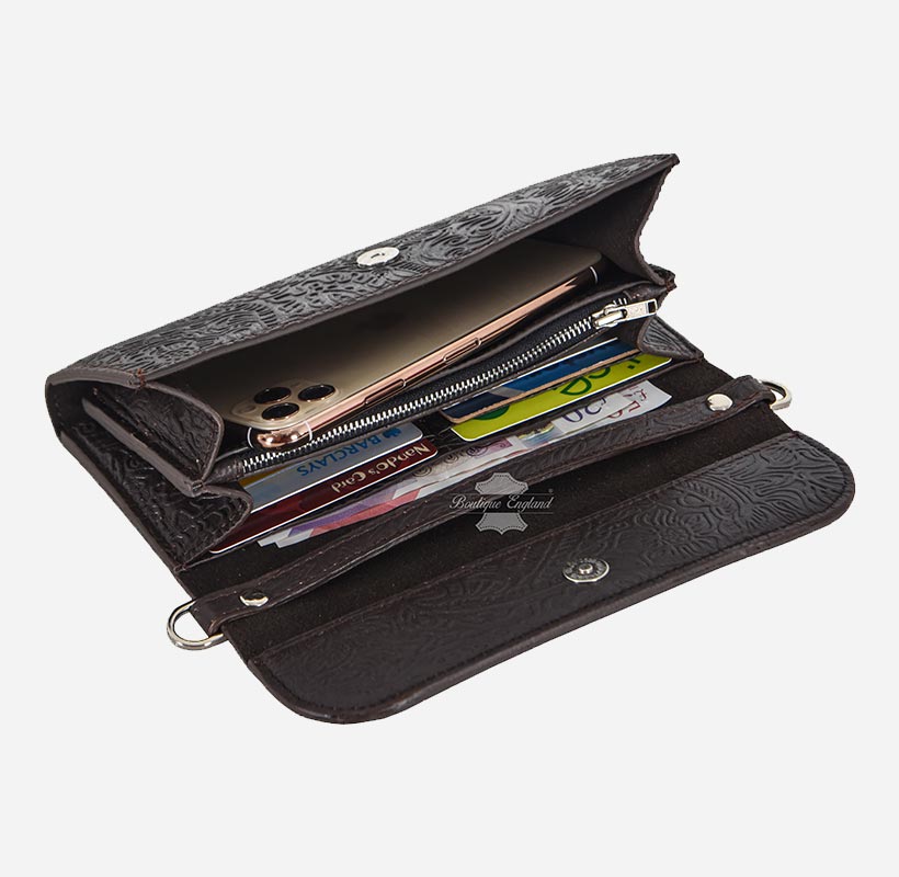 Women Slim Cross Body Bag Clutch Floral Embossed
