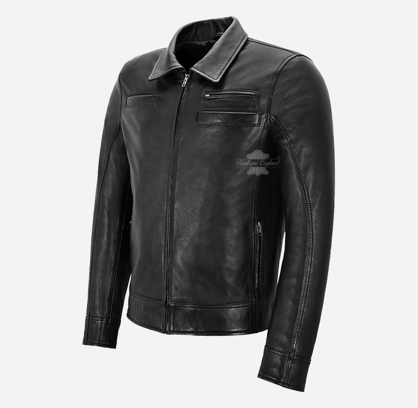 LOOPER Men's Black Leather Jacket Vintage Style Leather Jacket