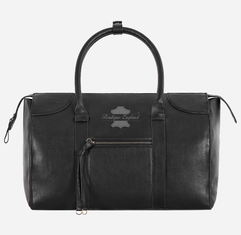 Large Leather Holdall Black - Weekend Duffel Travel Gym Bag