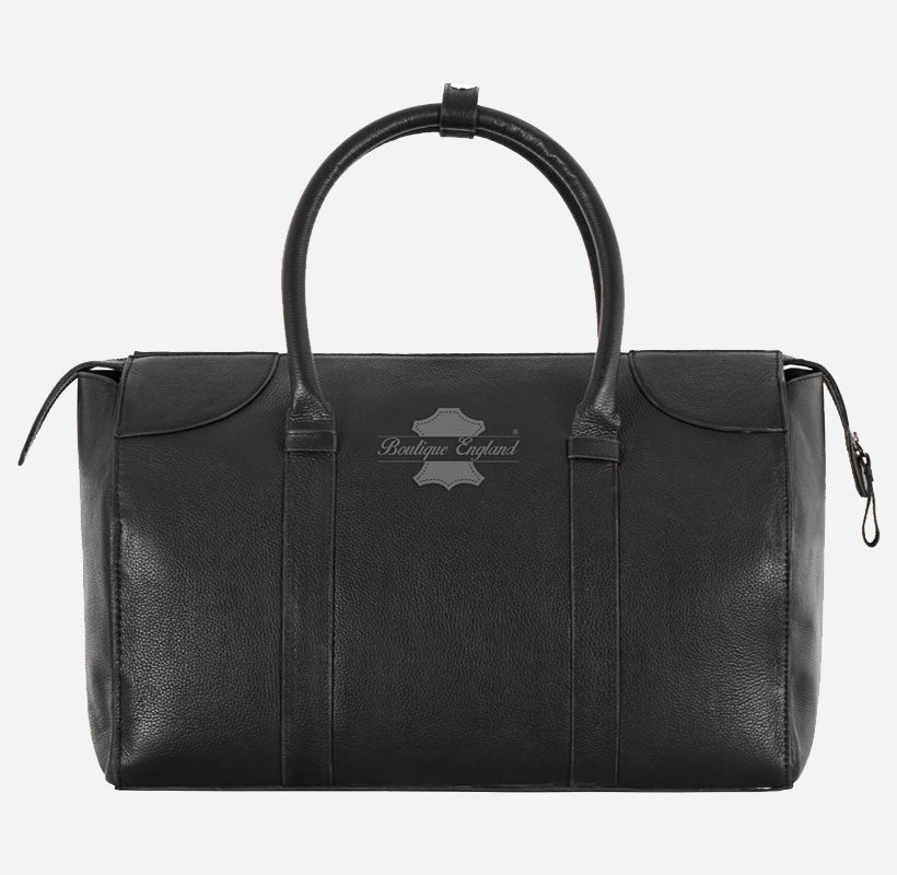 Large Leather Holdall Black - Weekend Duffel Travel Gym Bag