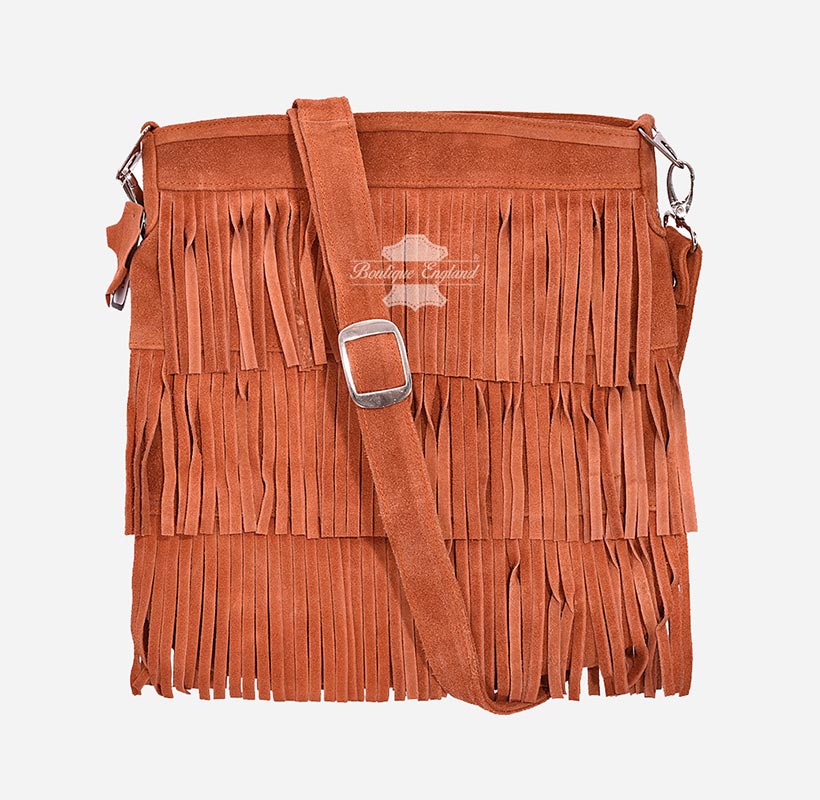 Ladies Messenger Bag Tassel Fringe Cross Body Shoulder Suede Bag
