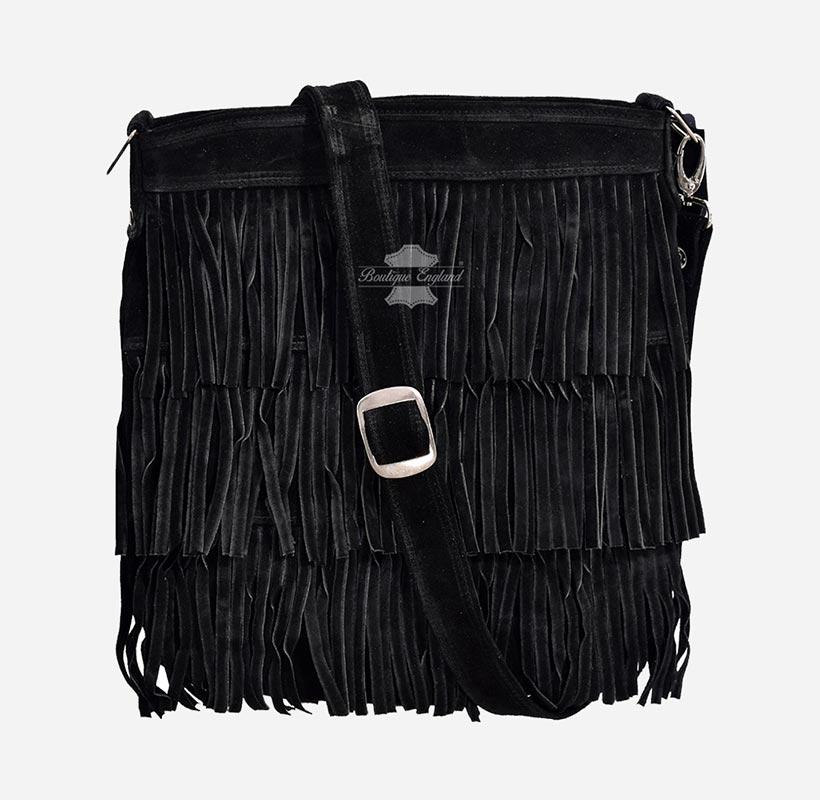 Ladies Messenger Bag Tassel Fringe Cross Body Shoulder Suede Bag