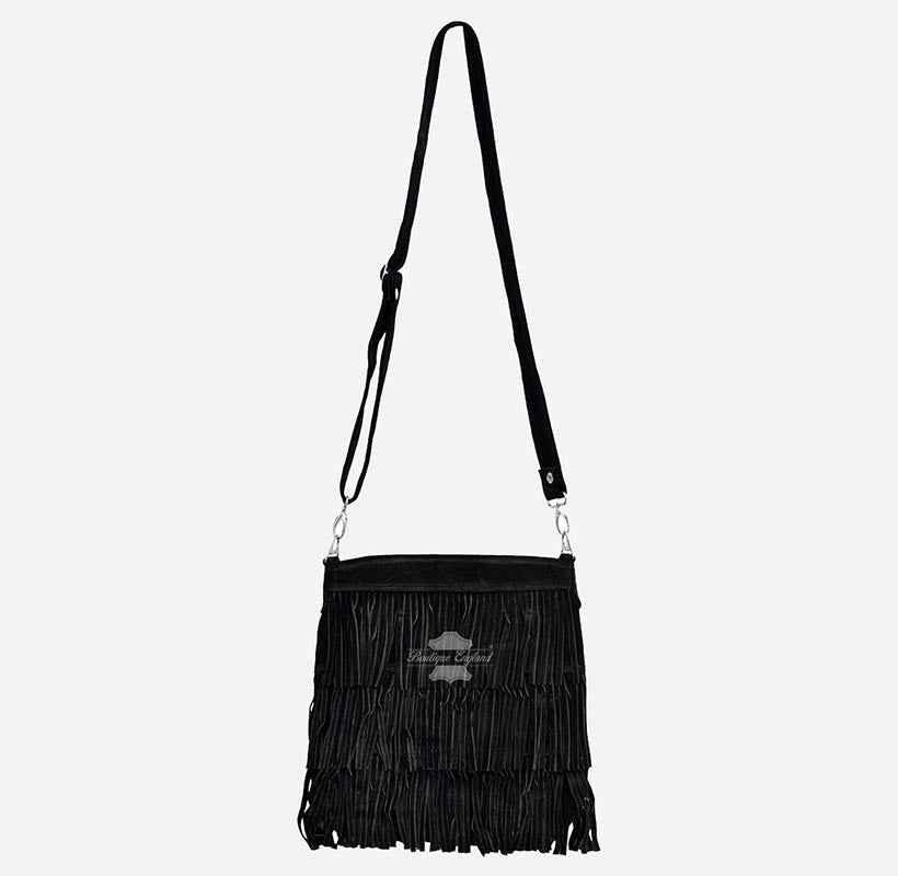 Ladies Messenger Bag Tassel Fringe Cross Body Shoulder Suede Bag