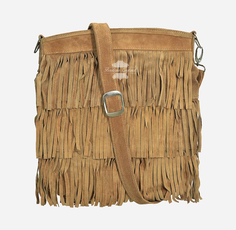Ladies Messenger Bag Tassel Fringe Cross Body Shoulder Suede Bag