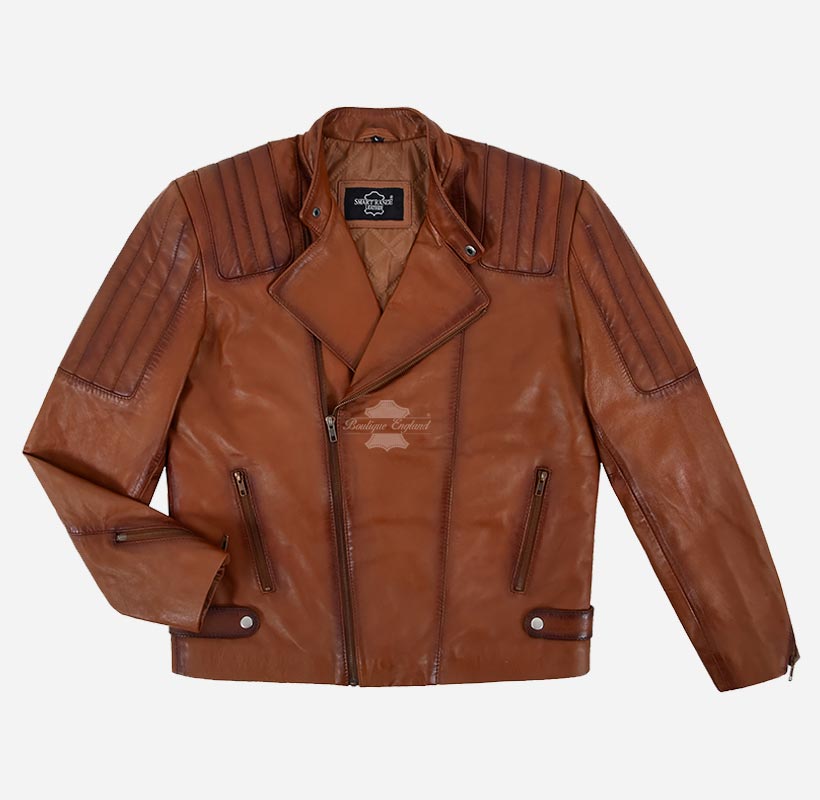 TREY Men's Leather Biker Jacket Soft Sheep Napa Leather Jacket