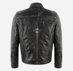FERNWOOD Vintage Waxed Black Leather Biker Jacket For Men's