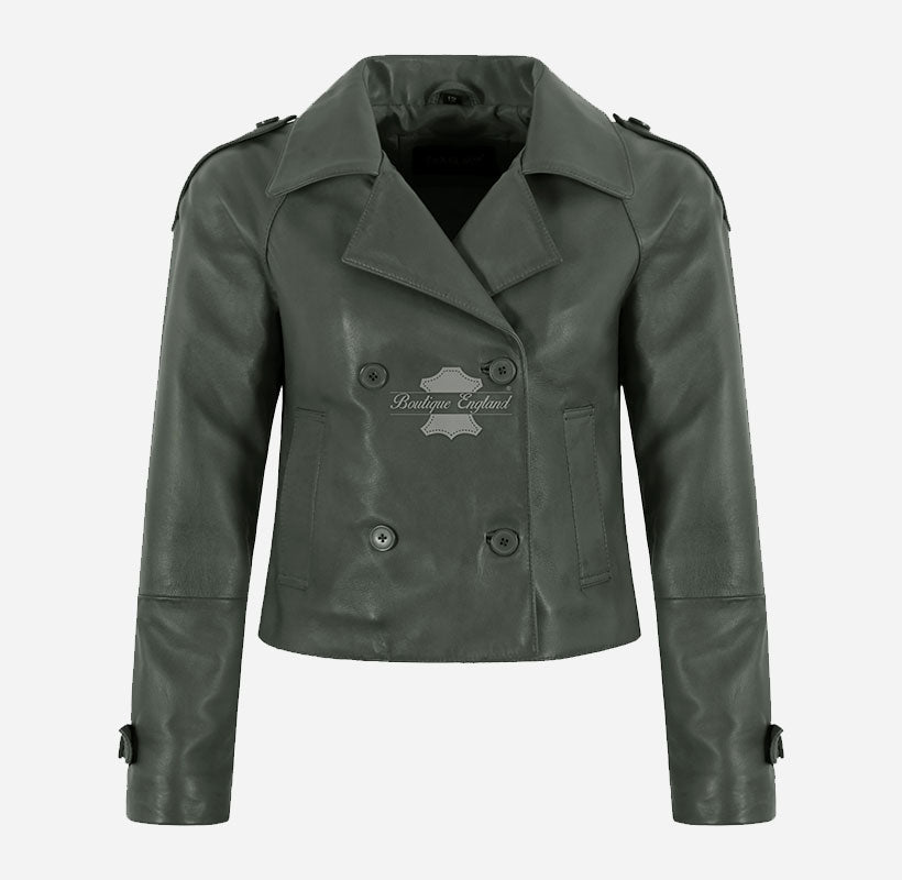 CLARION Women Double Breasted Short Leather Blazer Jacket