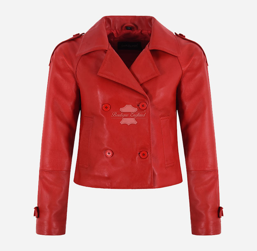 CLARION Women Double Breasted Short Leather Blazer Jacket