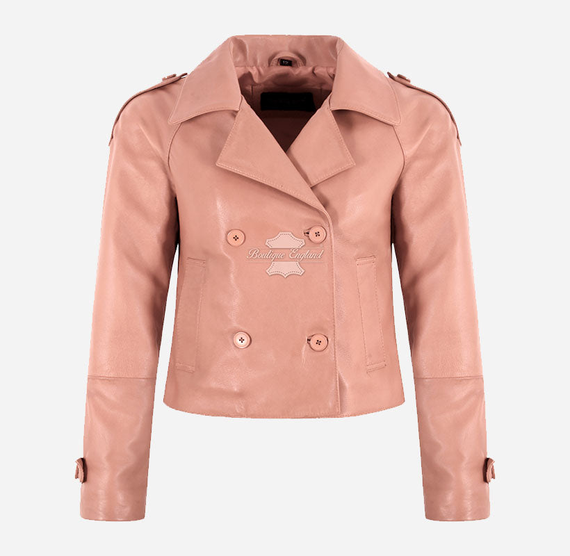 CLARION Women Double Breasted Short Leather Blazer Jacket