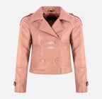 CLARION Women Double Breasted Short Leather Blazer Jacket