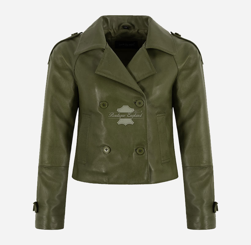 CLARION Women Double Breasted Short Leather Blazer Jacket