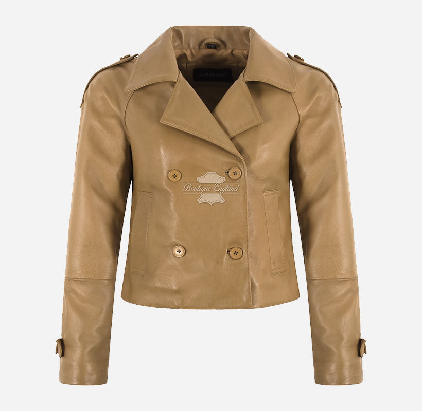 CLARION Women Double Breasted Short Leather Blazer Jacket