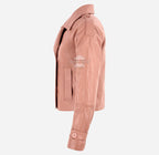 CLARION Women Double Breasted Short Leather Blazer Jacket