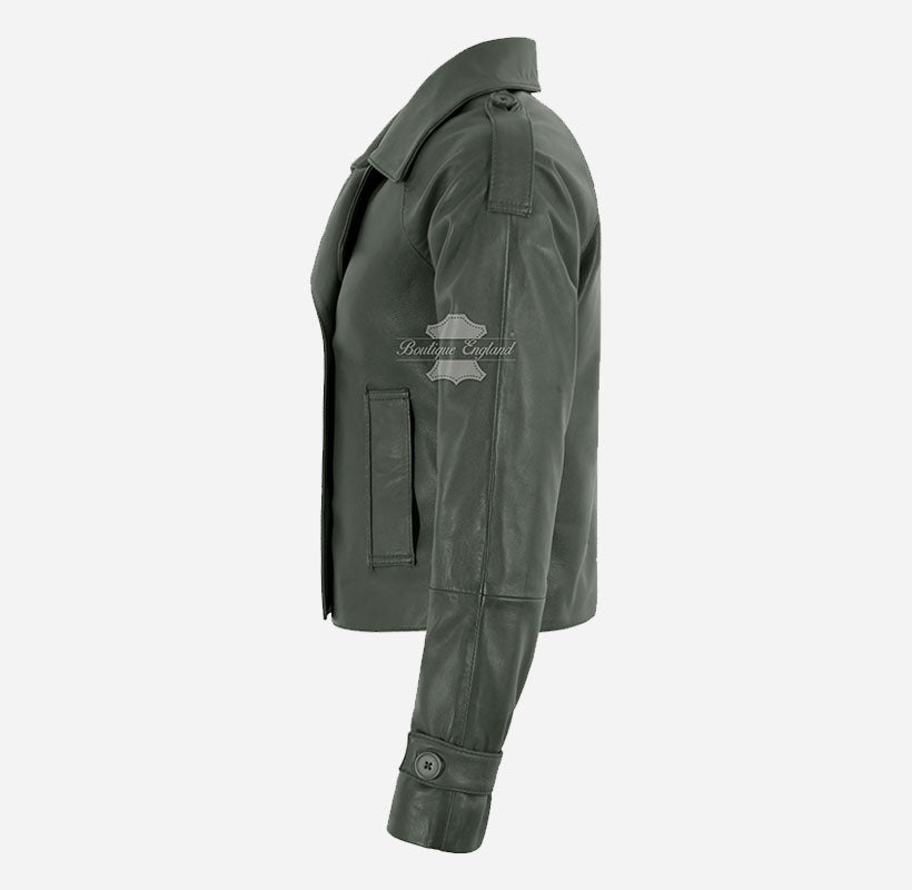 CLARION Women Double Breasted Short Leather Blazer Jacket