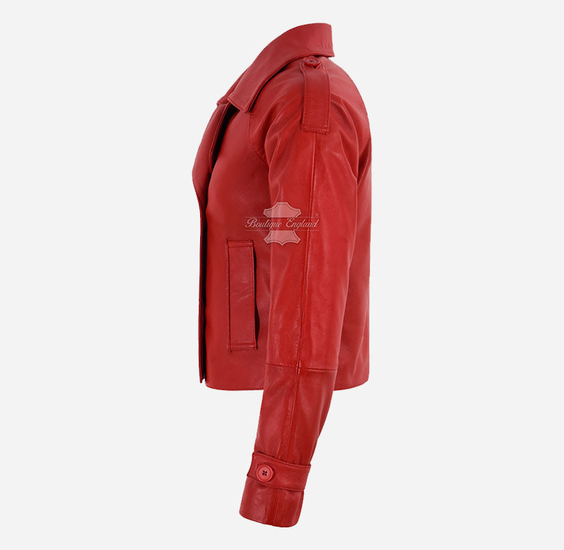 CLARION Women Double Breasted Short Leather Blazer Jacket