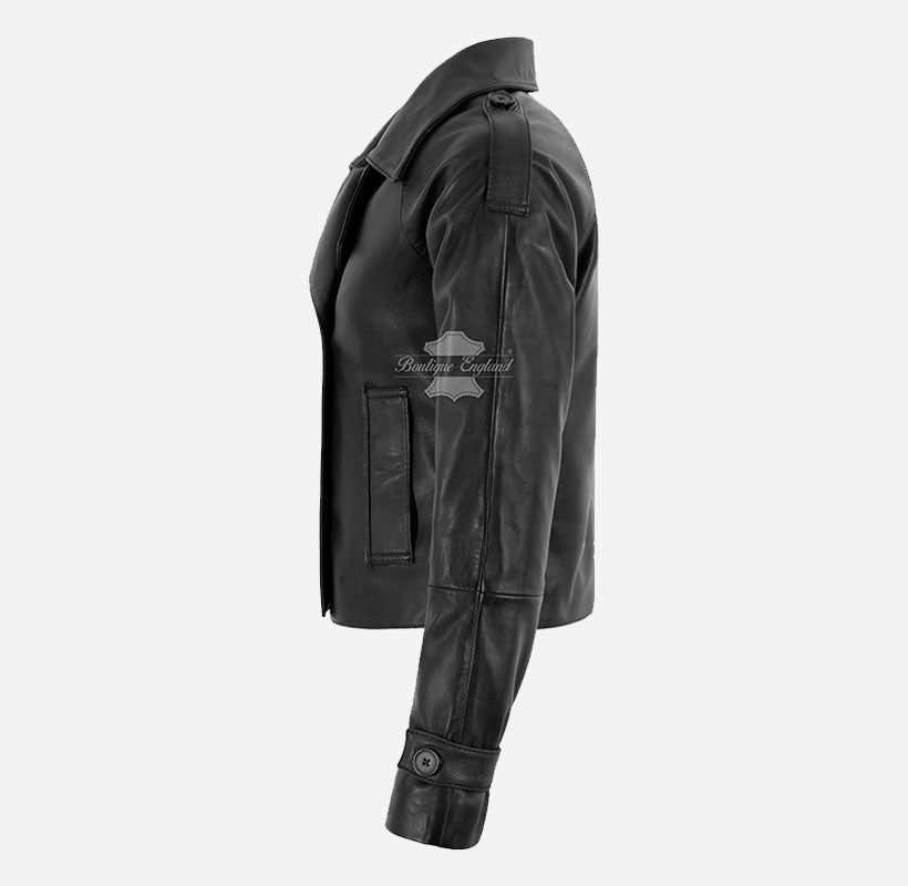 CLARION Women Double Breasted Short Leather Blazer Jacket