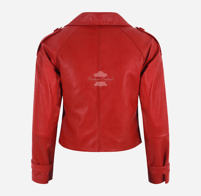 CLARION Women Double Breasted Short Leather Blazer Jacket