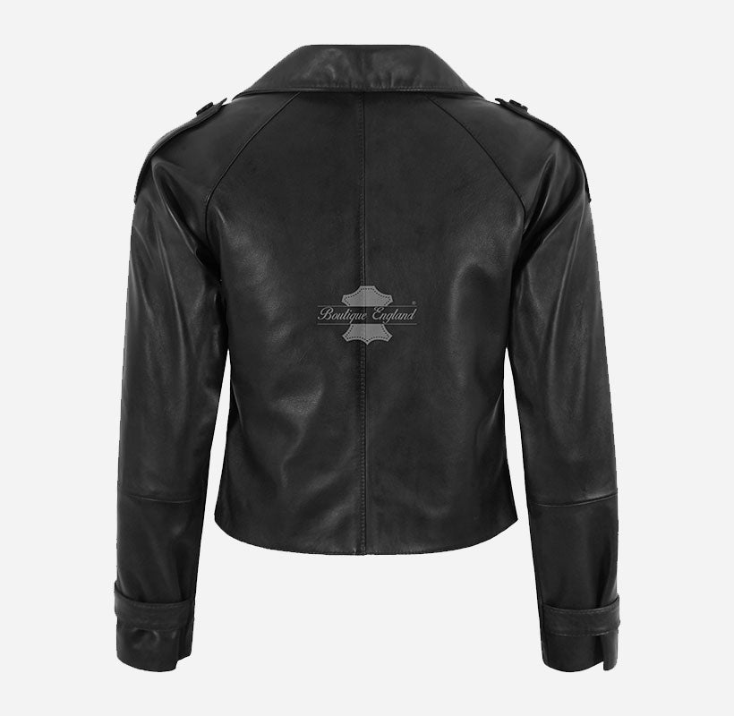 CLARION Women Double Breasted Short Leather Blazer Jacket