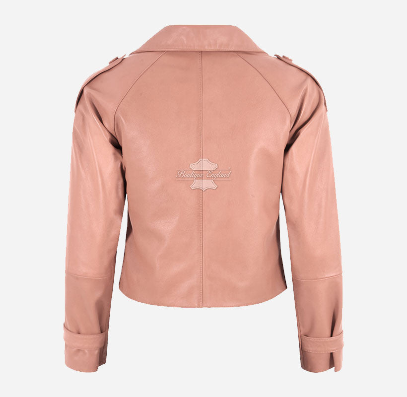 CLARION Women Double Breasted Short Leather Blazer Jacket