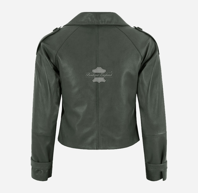 CLARION Women Double Breasted Short Leather Blazer Jacket